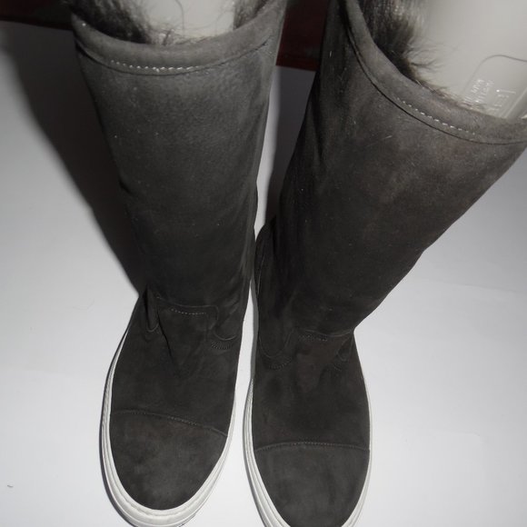 Salvatore Ferragamo Lucio Shearling Real Fur Gray Suede Winter Boots Shoes - Picture 5 of 15